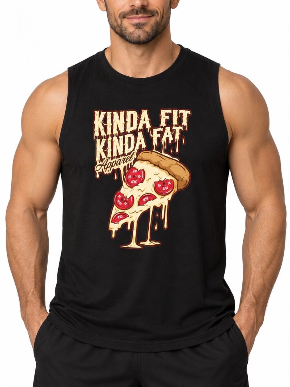 KINDA FIT KINDA FAT Men's Muscle Tee Sleeveless Black w/Logo 2X